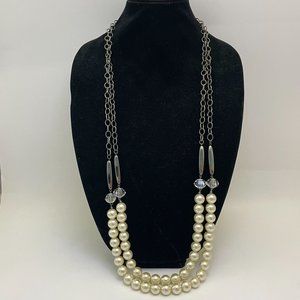 Lydell NYC Silver Tone Double Strand Beaded and Faux Pearl Necklace